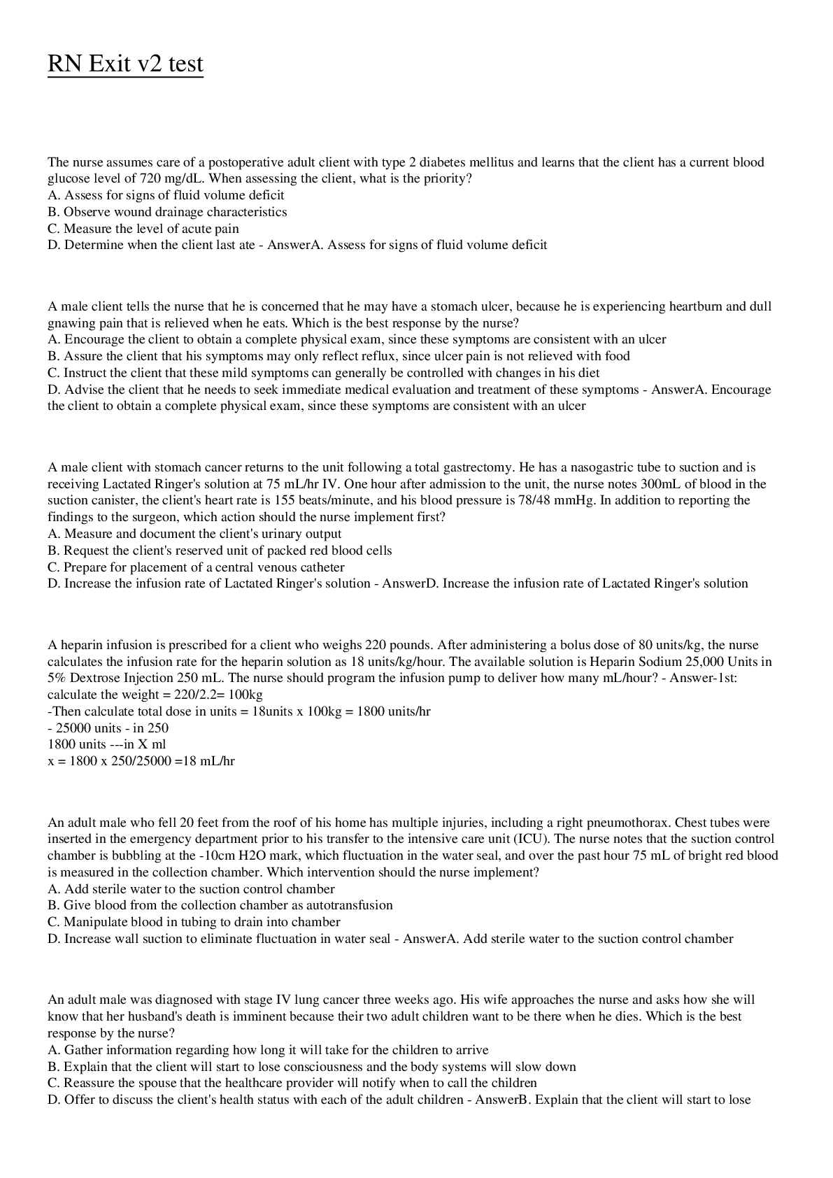 Preview image for RN Exit v2 test Questions And Answers 2022/2023